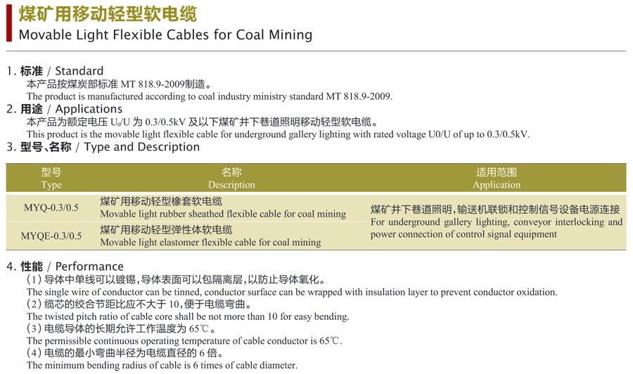 煤礦用移動輕型軟電纜